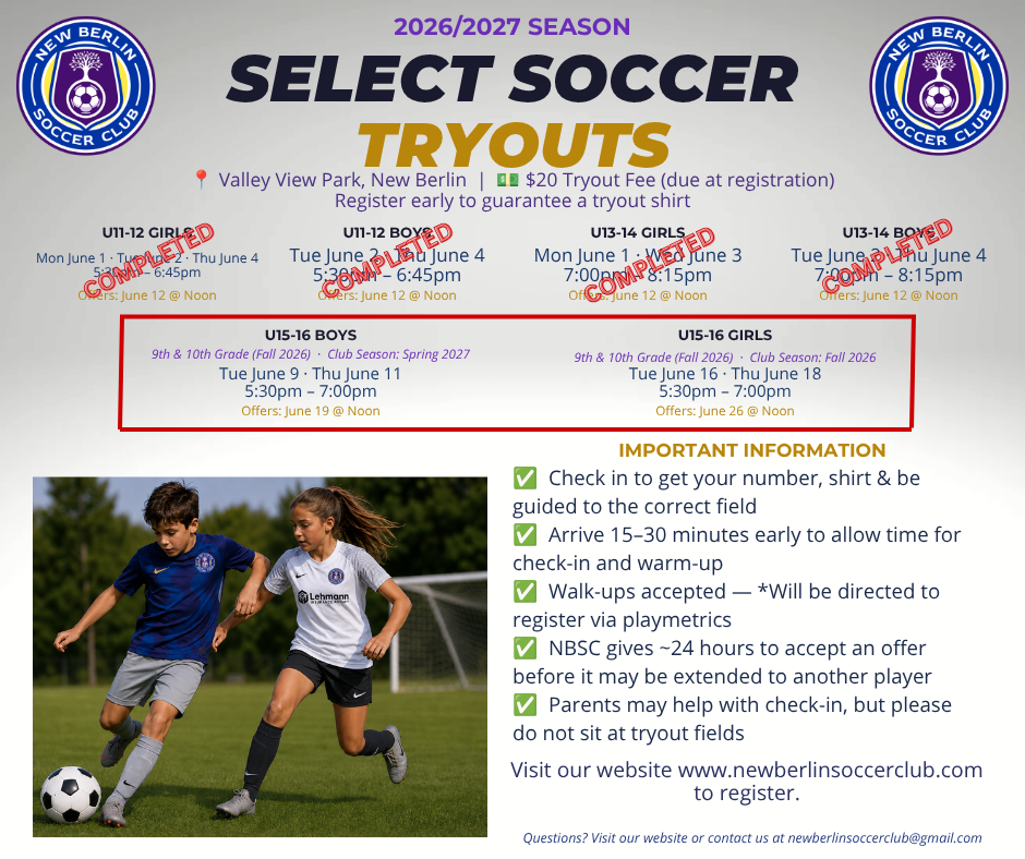 Soccer Club select Tryout Dates Facebook Flyer